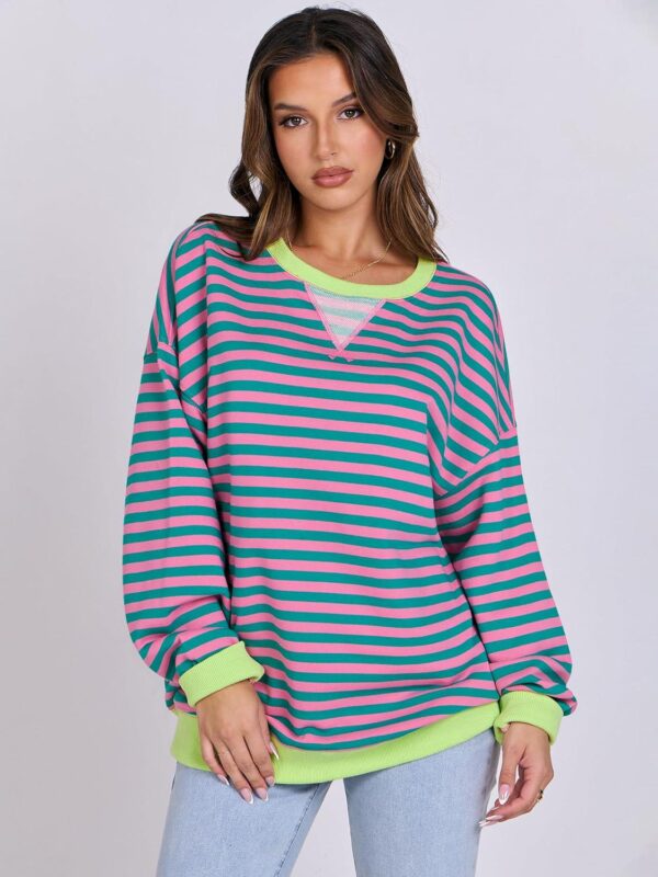 ANRABESS Women Striped Oversized Sweatshirt Long Sleeve Crewneck Hoodies Shirts 2024 Fall Pullover Top Trendy Preppy Clothes - Image 2