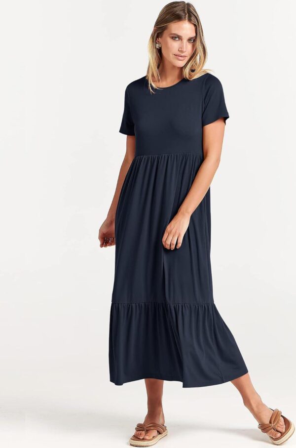 ANRABESS Women Summer Casual Short Sleeve Crewneck Aline Swing Flowy Tiered Shirt Maxi Beach Long Dress 2024 Trendy Outfits - Image 7