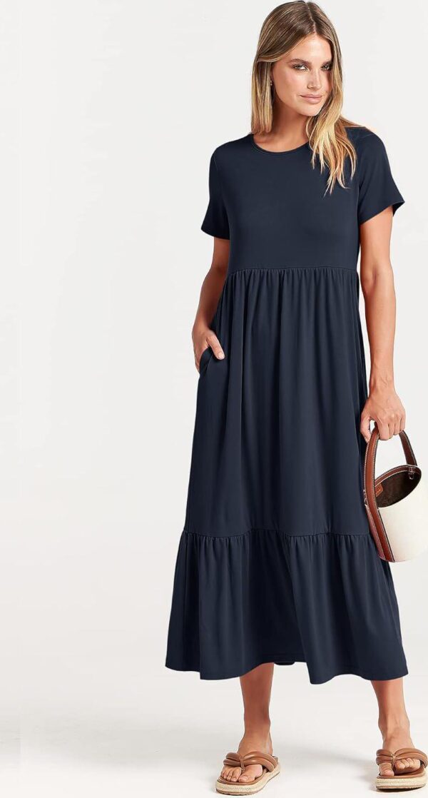 ANRABESS Women Summer Casual Short Sleeve Crewneck Aline Swing Flowy Tiered Shirt Maxi Beach Long Dress 2024 Trendy Outfits - Image 6