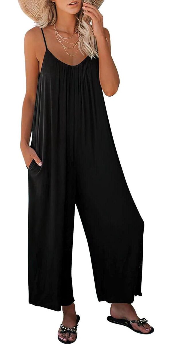 ANRABESS Women Summer Casual Sleeveless Spaghetti Strap Boho Wide Leg Jumpsuits Rompers Dressy 2024 Trendy Outfits Clothes