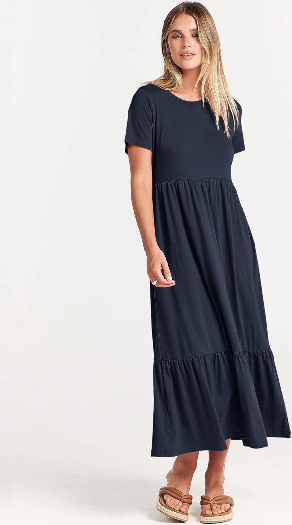 ANRABESS Women Summer Casual Short Sleeve Crewneck Aline Swing Flowy Tiered Shirt Maxi Beach Long Dress 2024 Trendy Outfits - Image 3