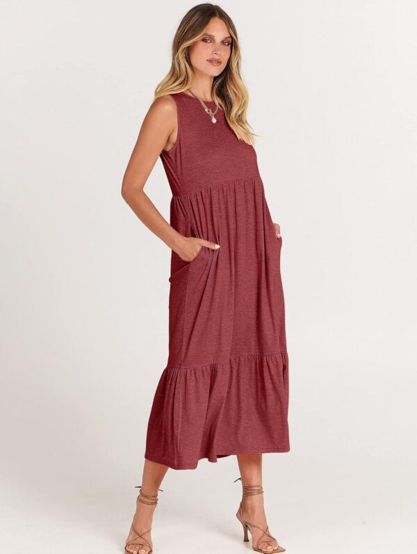 ANRABESS Women Summer Casual Sleeveless Crewneck Sundress Aline Flowy Tiered Maxi Long Beach Dress Vacation Outfits - Image 3