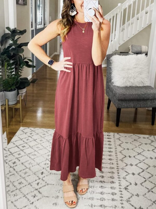 ANRABESS Women Summer Casual Sleeveless Crewneck Sundress Aline Flowy Tiered Maxi Long Beach Dress Vacation Outfits - Image 7