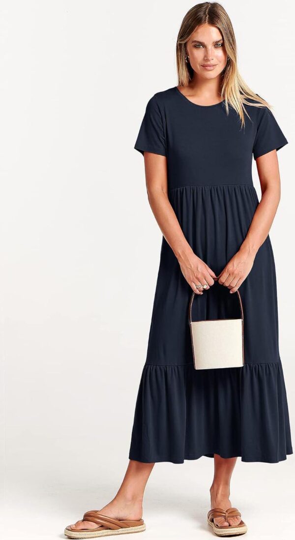 ANRABESS Women Summer Casual Short Sleeve Crewneck Aline Swing Flowy Tiered Shirt Maxi Beach Long Dress 2024 Trendy Outfits - Image 2