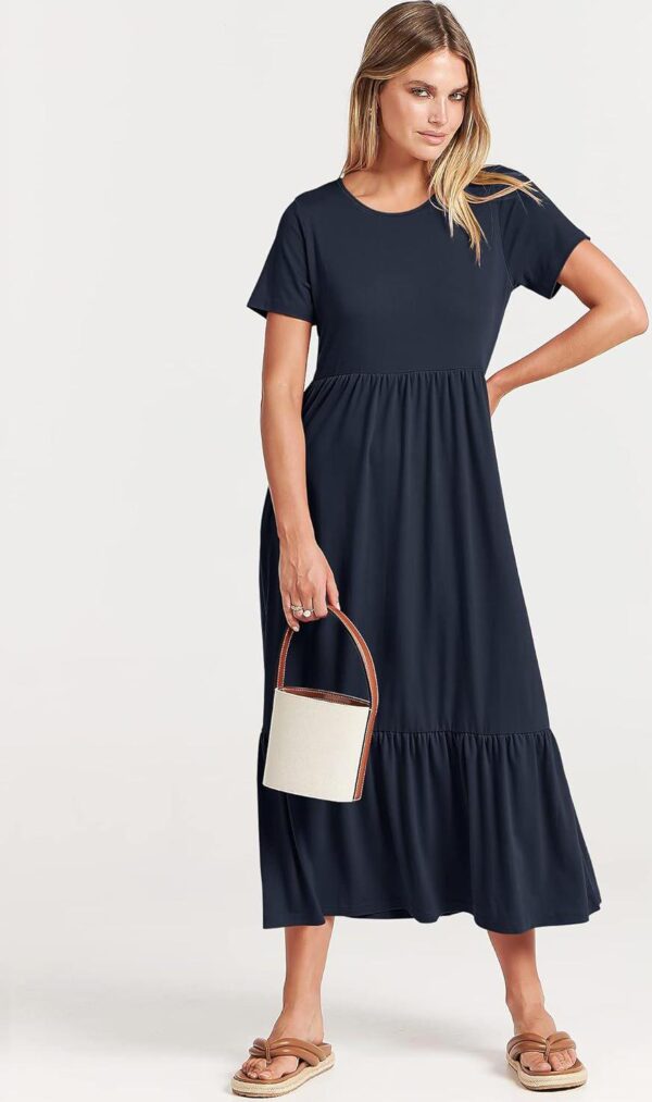 ANRABESS Women Summer Casual Short Sleeve Crewneck Aline Swing Flowy Tiered Shirt Maxi Beach Long Dress 2024 Trendy Outfits - Image 8