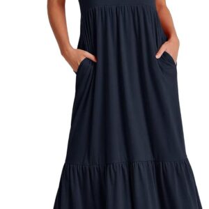 ANRABESS Women Summer Casual Short Sleeve Crewneck Aline Swing Flowy Tiered Shirt Maxi Beach Long Dress 2024 Trendy Outfits