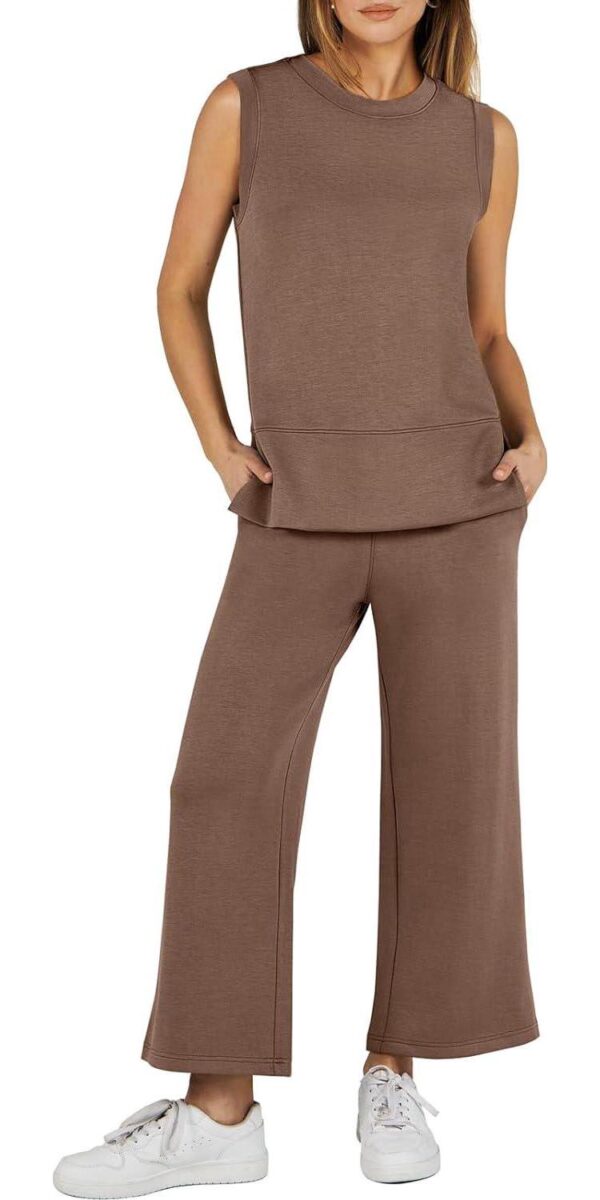 ANRABESS Women's 2 Piece Sets Summer Outfits Sleeveless Wide Leg Tracksuits Casual Sweat Sets Lounge Sweatsuits