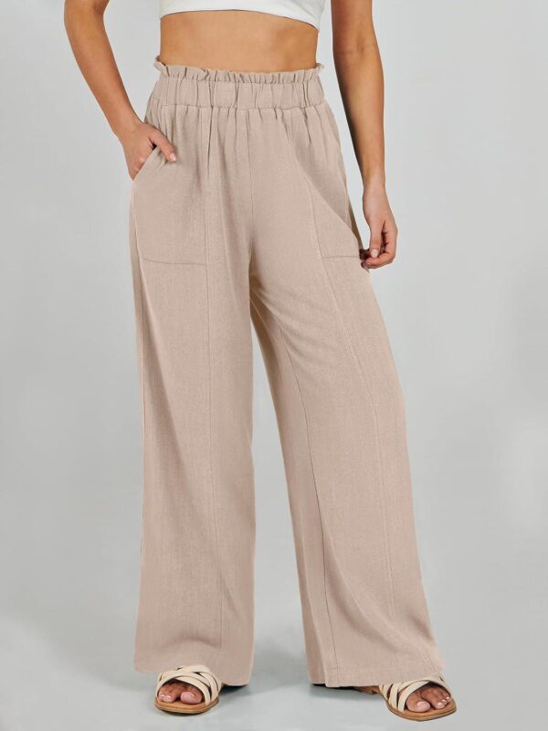ANRABESS Women's Linen Pants 2024 Summer Casual Loose High Waist Palazzo Pants Spring Flowy Wide Leg Beach Trousers Outfits - Image 7