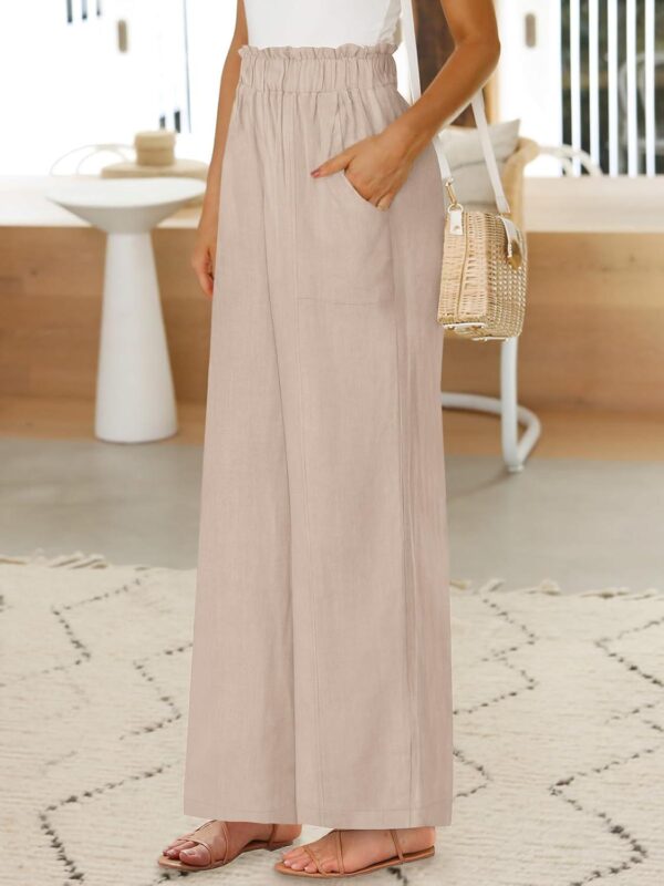 ANRABESS Women's Linen Pants 2024 Summer Casual Loose High Waist Palazzo Pants Spring Flowy Wide Leg Beach Trousers Outfits - Image 3