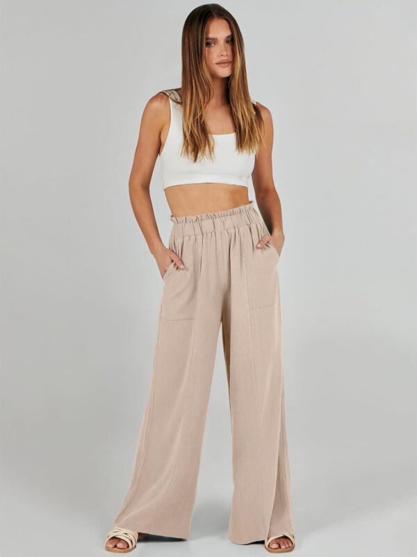 ANRABESS Women's Linen Pants 2024 Summer Casual Loose High Waist Palazzo Pants Spring Flowy Wide Leg Beach Trousers Outfits - Image 5
