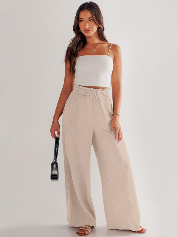 ANRABESS Women's Linen Pants 2024 Summer Casual Loose High Waist Palazzo Pants Spring Flowy Wide Leg Beach Trousers Outfits - Image 8