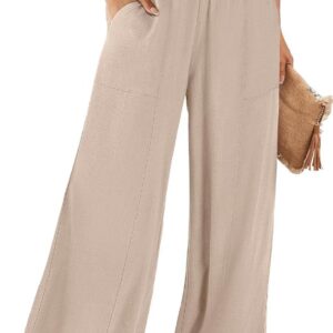 ANRABESS Women's Linen Pants 2024 Summer Casual Loose High Waist Palazzo Pants Spring Flowy Wide Leg Beach Trousers Outfits