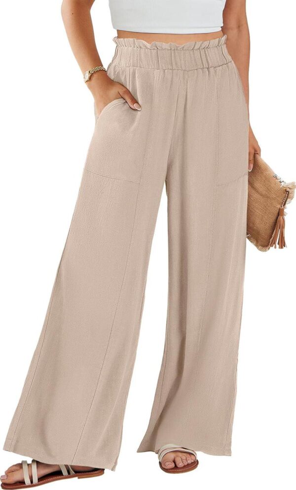 ANRABESS Women's Linen Pants 2024 Summer Casual Loose High Waist Palazzo Pants Spring Flowy Wide Leg Beach Trousers Outfits