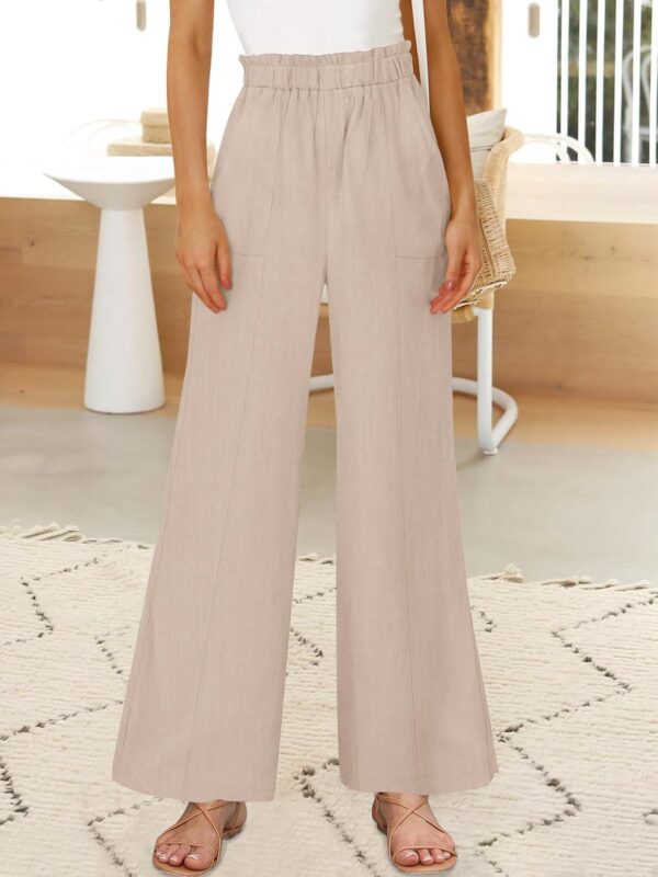 ANRABESS Women's Linen Pants 2024 Summer Casual Loose High Waist Palazzo Pants Spring Flowy Wide Leg Beach Trousers Outfits - Image 2