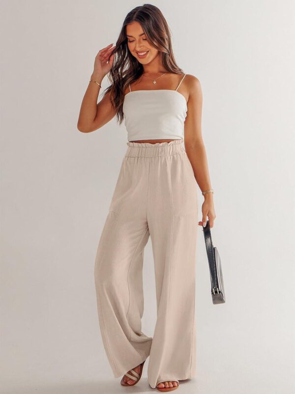 ANRABESS Women's Linen Pants 2024 Summer Casual Loose High Waist Palazzo Pants Spring Flowy Wide Leg Beach Trousers Outfits - Image 9