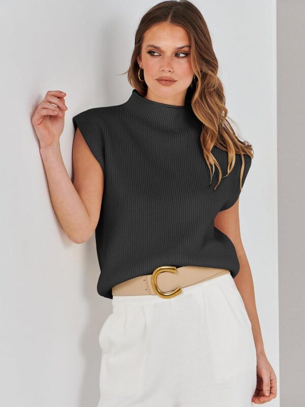 ANRABESS Women's Mock Neck Sleeveless Sweater Vest Casual Cap Sleeve Knit Pullover Tank Tops 2024 Spring Summer Clothes - Image 3