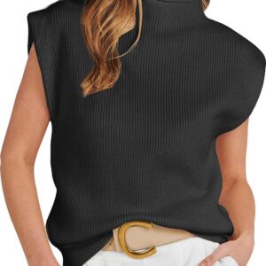ANRABESS Women's Mock Neck Sleeveless Sweater Vest Casual Cap Sleeve Knit Pullover Tank Tops 2024 Spring Summer Clothes