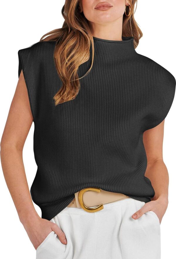 ANRABESS Women's Mock Neck Sleeveless Sweater Vest Casual Cap Sleeve Knit Pullover Tank Tops 2024 Spring Summer Clothes