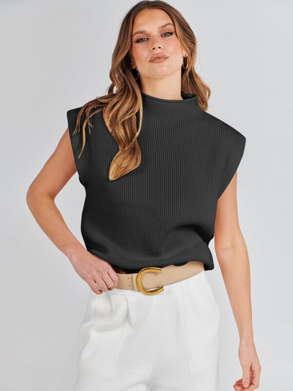 ANRABESS Women's Mock Neck Sleeveless Sweater Vest Casual Cap Sleeve Knit Pullover Tank Tops 2024 Spring Summer Clothes - Image 2