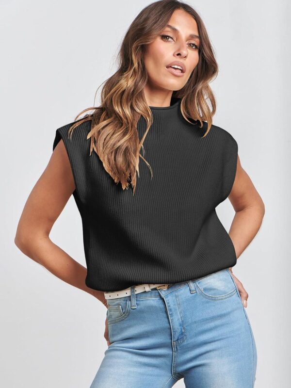 ANRABESS Women's Mock Neck Sleeveless Sweater Vest Casual Cap Sleeve Knit Pullover Tank Tops 2024 Spring Summer Clothes - Image 7