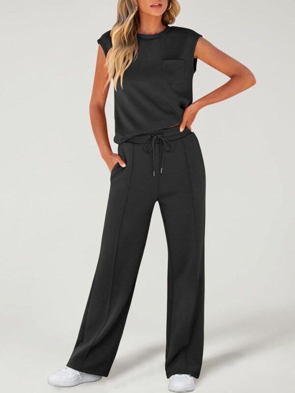 ANRABESS Women's Summer 2 Piece Outfits Casual Sleeveless Sweatsuits Matching Wide Leg Tracksuits Lounge Sets Fashion Clothes - Image 8