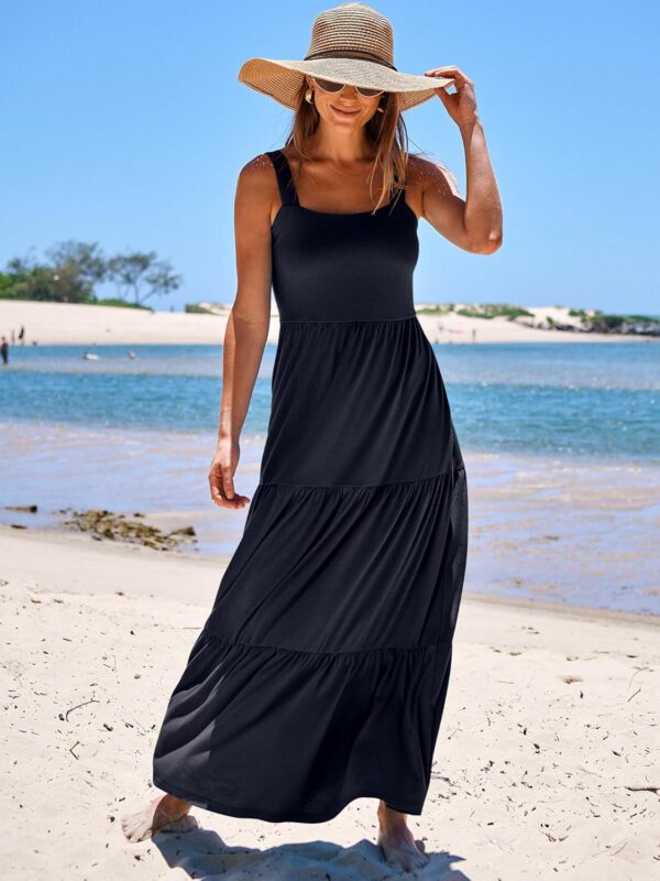 ANRABESS Women's Summer Casual Long Maxi Beach Vacation Dresses Sleeveless Square Neck Flowy Tiered Sun Dress with Pockets - Image 2