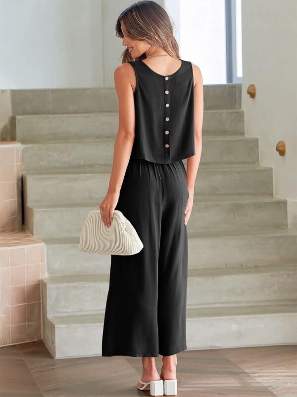 ANRABESS Women's Summer 2 Piece Outfits Sleeveless Crop Top Capri Wide Leg Pants Jumpsuit Linen Lounge Beach Travel Sets - Image 7