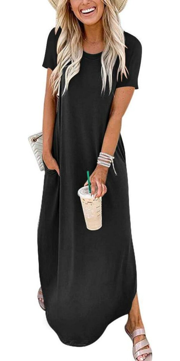 ANRABESS Women's Summer Casual Loose Short Sleeve Long T Shirt Dress Split Maxi Beach Sundress Travel Vacation Outfits