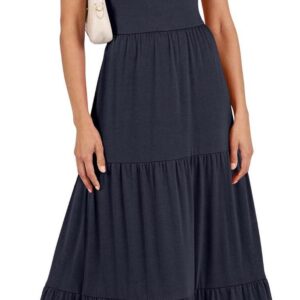 ANRABESS Women's Summer Casual Long Maxi Beach Vacation Dresses Sleeveless Square Neck Flowy Tiered Sun Dress with Pockets