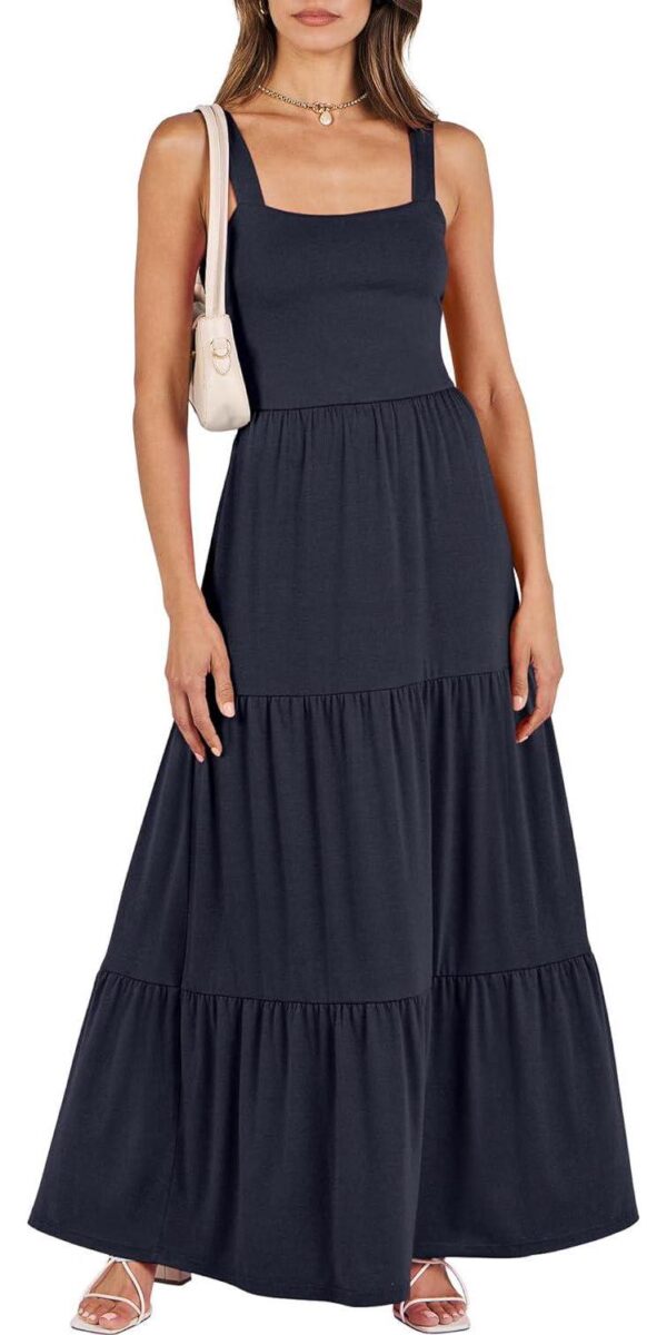 ANRABESS Women's Summer Casual Long Maxi Beach Vacation Dresses Sleeveless Square Neck Flowy Tiered Sun Dress with Pockets
