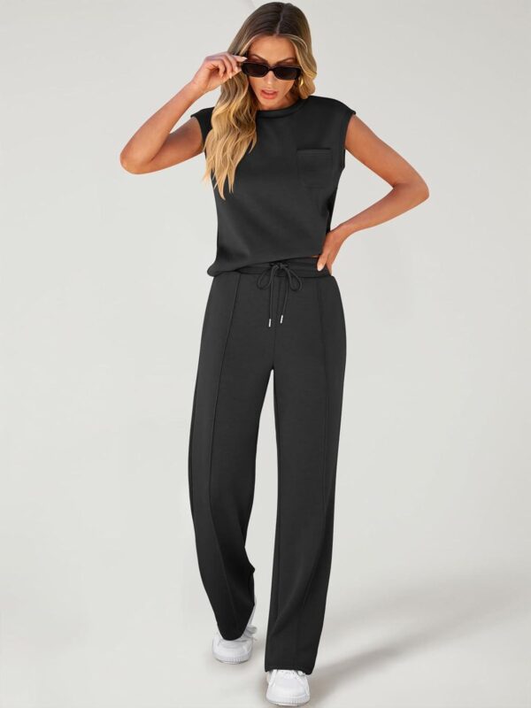 ANRABESS Women's Summer 2 Piece Outfits Casual Sleeveless Sweatsuits Matching Wide Leg Tracksuits Lounge Sets Fashion Clothes - Image 4