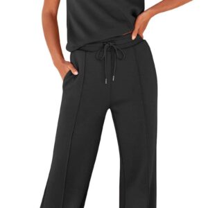 ANRABESS Women's Summer 2 Piece Outfits Casual Sleeveless Sweatsuits Matching Wide Leg Tracksuits Lounge Sets Fashion Clothes