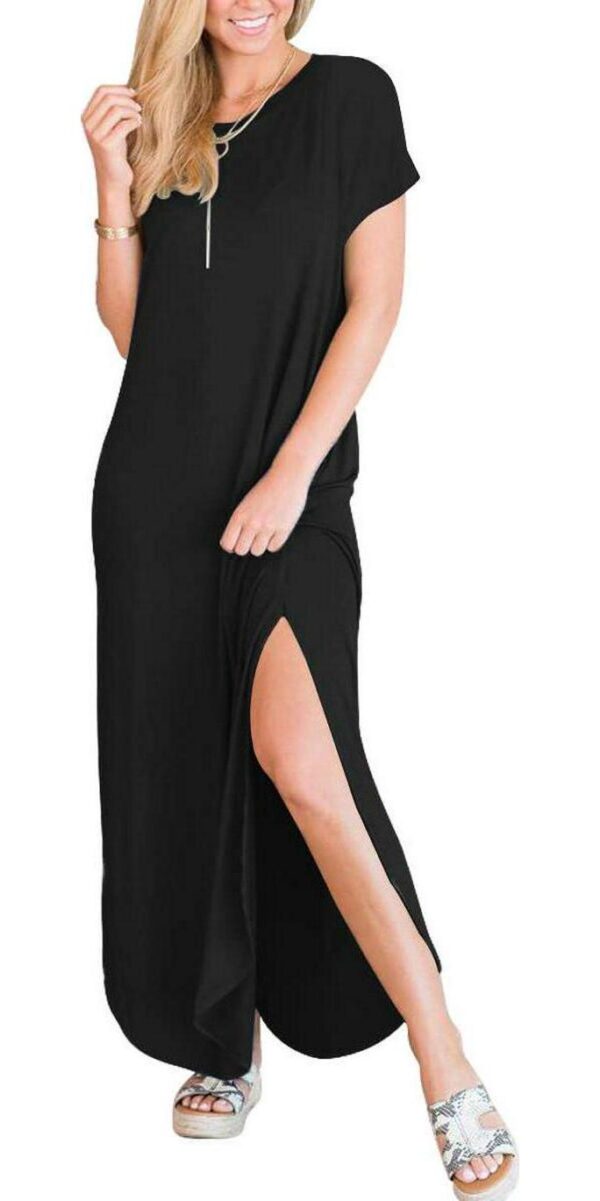 ANRABESS Women's Summer Casual Loose Short Sleeve Long T Shirt Dress Split Maxi Beach Sundress Travel Vacation Outfits - Image 3
