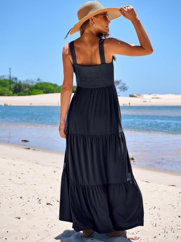 ANRABESS Women's Summer Casual Long Maxi Beach Vacation Dresses Sleeveless Square Neck Flowy Tiered Sun Dress with Pockets - Image 4