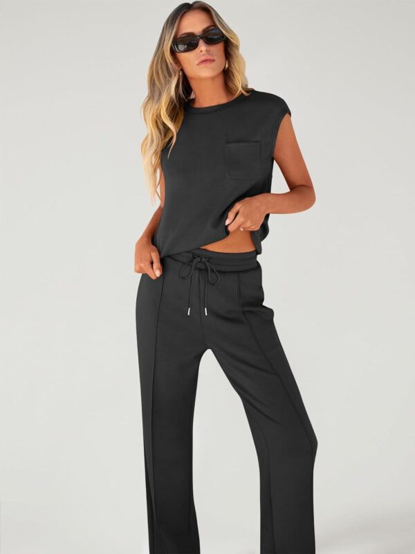 ANRABESS Women's Summer 2 Piece Outfits Casual Sleeveless Sweatsuits Matching Wide Leg Tracksuits Lounge Sets Fashion Clothes - Image 6