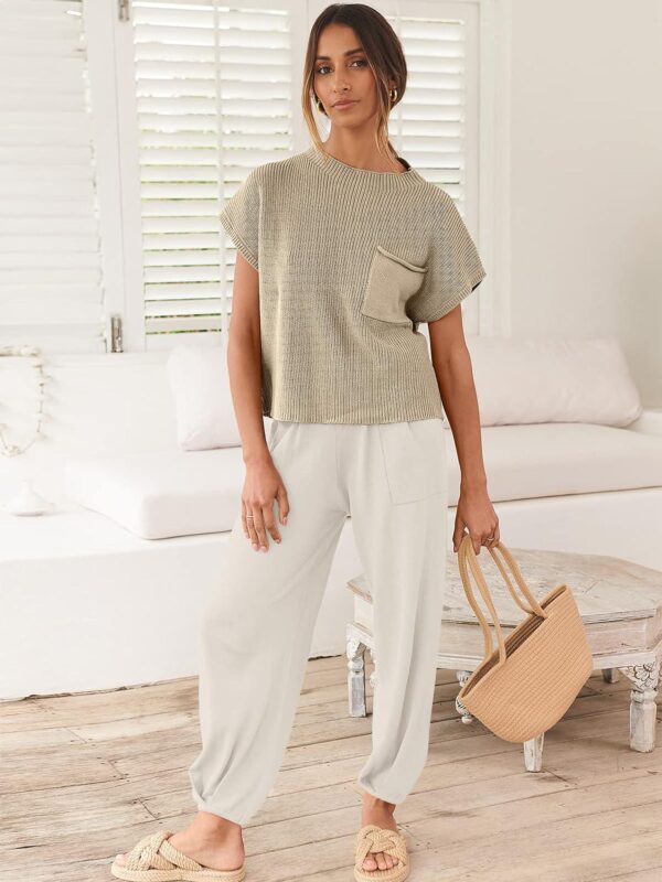 ANRABESS Women's Two Piece Outfits Knit Sweater Pullover Crop Top and Pants Lounge Matching Tracksuit Sweatsuit Sets - Image 7