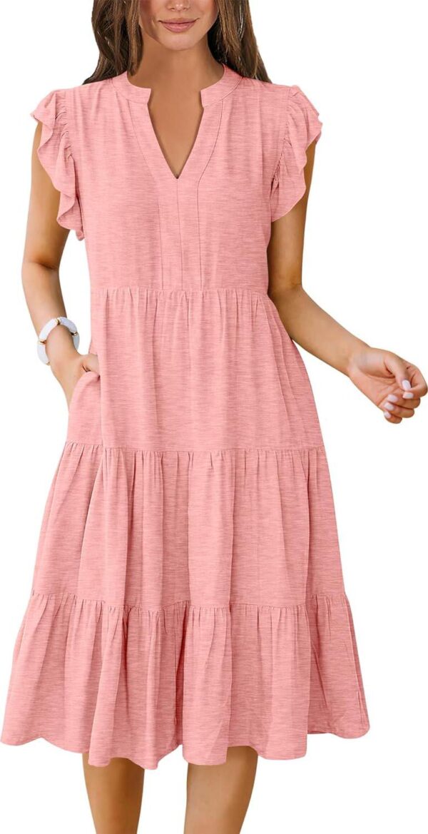 ANRABESS Womens Summer Ruffle Sleeve V Neck Midi Dress 2024 Fashion Casual Fit Flowy Tiered Boho Beach Vacation Sundress