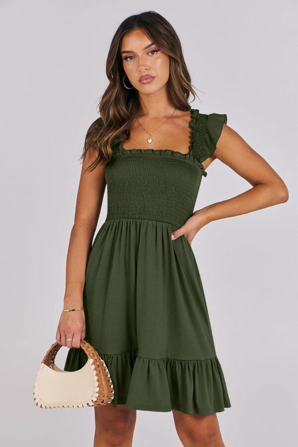 ANRABESS Womens Summer Casual Sleeveless Square Neck Smocked Ruffle Backless Boho Mini Dress 2024 Trendy Short Sundress - Image 2