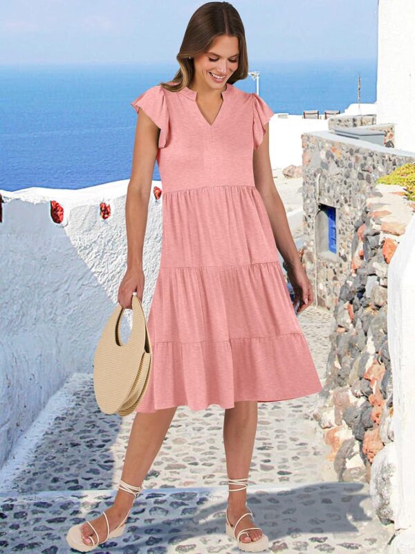 ANRABESS Womens Summer Ruffle Sleeve V Neck Midi Dress 2024 Fashion Casual Fit Flowy Tiered Boho Beach Vacation Sundress - Image 4
