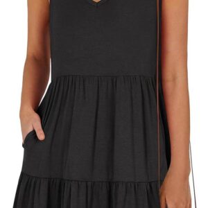 ANRABESS Womens Summer Casual Tank Dress Sleeveless V Neck T Shirt Sundress Flowy Tiered Swing Mini Beach Vacation Dresses