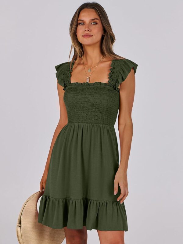 ANRABESS Womens Summer Casual Sleeveless Square Neck Smocked Ruffle Backless Boho Mini Dress 2024 Trendy Short Sundress - Image 6