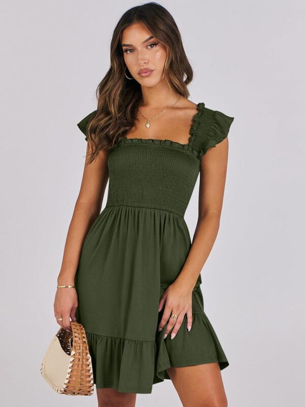 ANRABESS Womens Summer Casual Sleeveless Square Neck Smocked Ruffle Backless Boho Mini Dress 2024 Trendy Short Sundress - Image 9