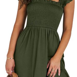ANRABESS Womens Summer Casual Sleeveless Square Neck Smocked Ruffle Backless Boho Mini Dress 2024 Trendy Short Sundress