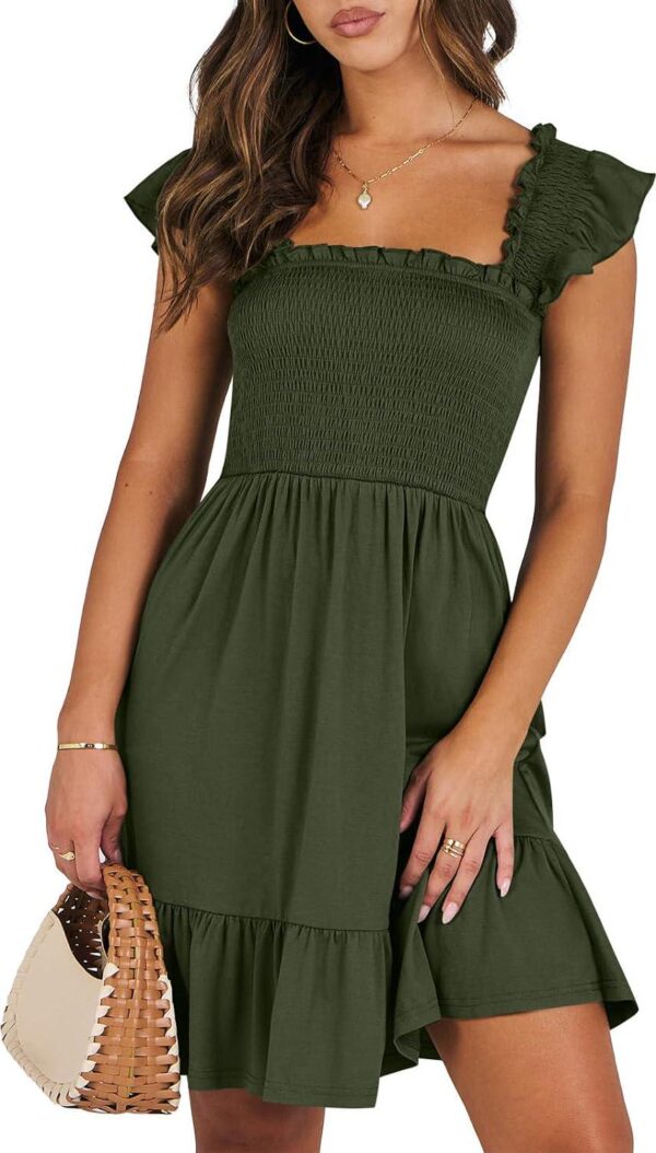 ANRABESS Womens Summer Casual Sleeveless Square Neck Smocked Ruffle Backless Boho Mini Dress 2024 Trendy Short Sundress