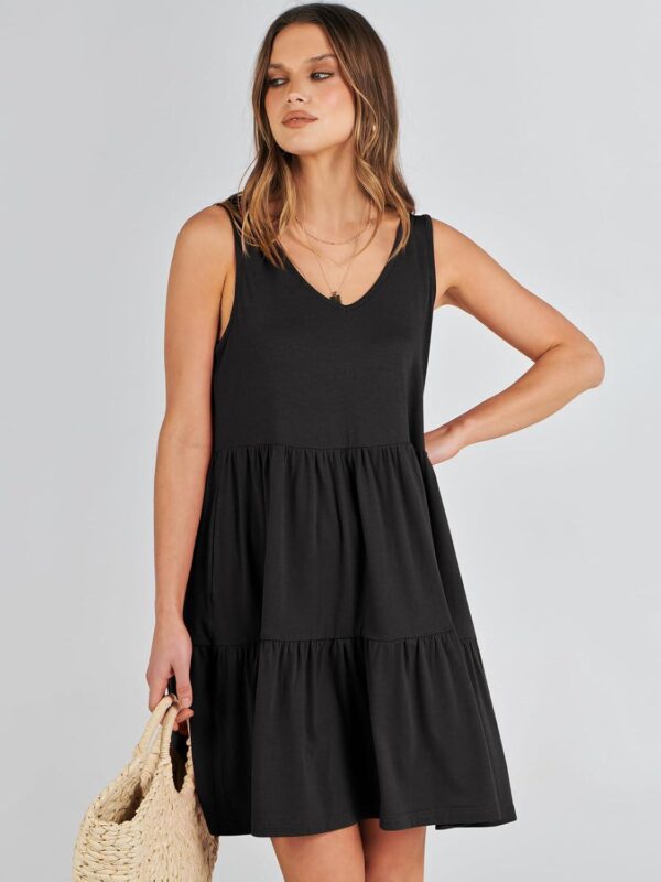 ANRABESS Womens Summer Casual Tank Dress Sleeveless V Neck T Shirt Sundress Flowy Tiered Swing Mini Beach Vacation Dresses - Image 2