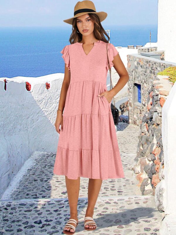 ANRABESS Womens Summer Ruffle Sleeve V Neck Midi Dress 2024 Fashion Casual Fit Flowy Tiered Boho Beach Vacation Sundress - Image 2
