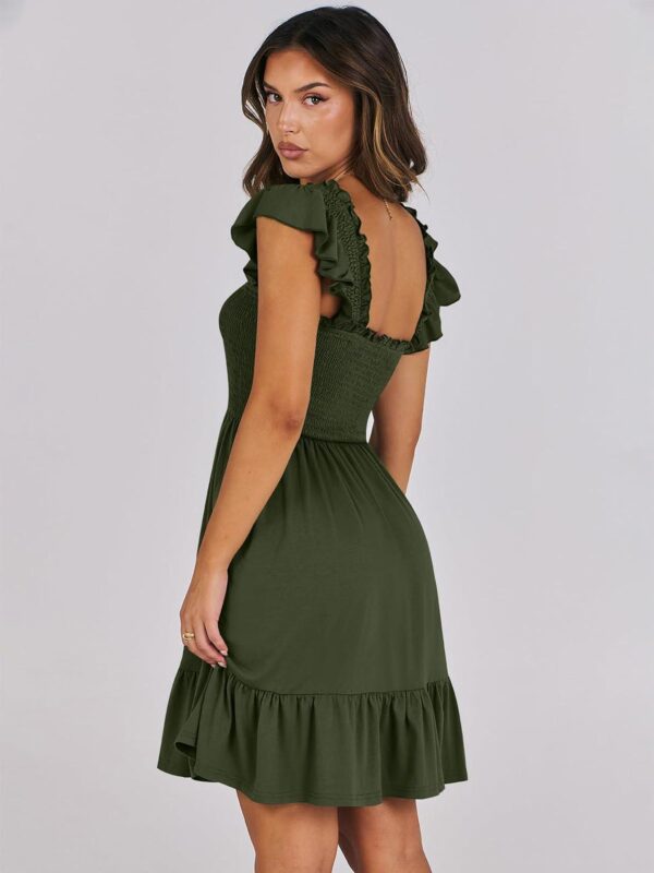 ANRABESS Womens Summer Casual Sleeveless Square Neck Smocked Ruffle Backless Boho Mini Dress 2024 Trendy Short Sundress - Image 4