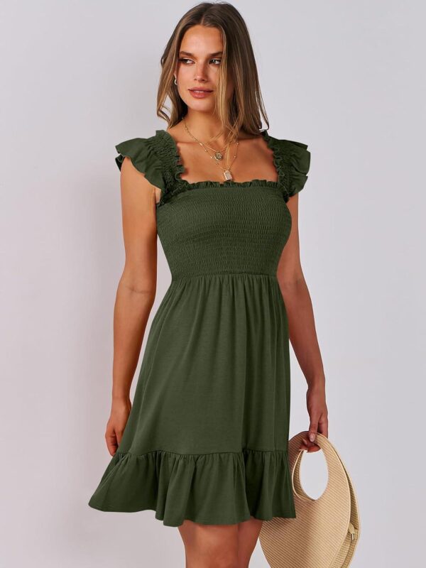 ANRABESS Womens Summer Casual Sleeveless Square Neck Smocked Ruffle Backless Boho Mini Dress 2024 Trendy Short Sundress - Image 8