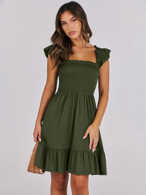ANRABESS Womens Summer Casual Sleeveless Square Neck Smocked Ruffle Backless Boho Mini Dress 2024 Trendy Short Sundress - Image 3