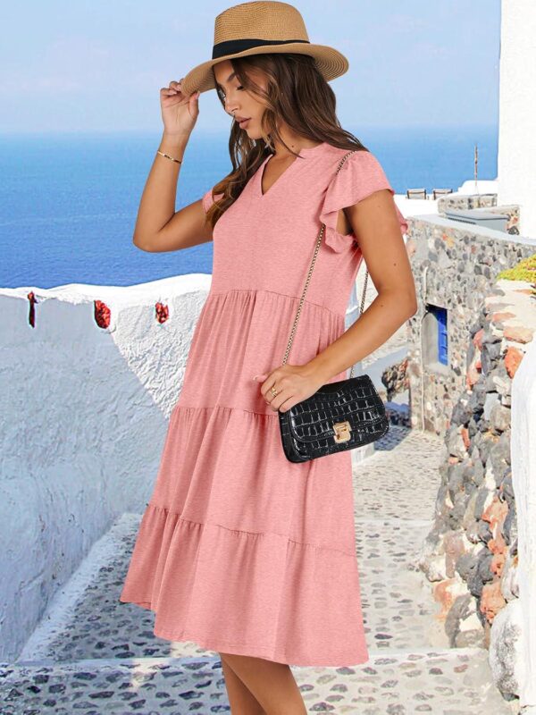 ANRABESS Womens Summer Ruffle Sleeve V Neck Midi Dress 2024 Fashion Casual Fit Flowy Tiered Boho Beach Vacation Sundress - Image 3